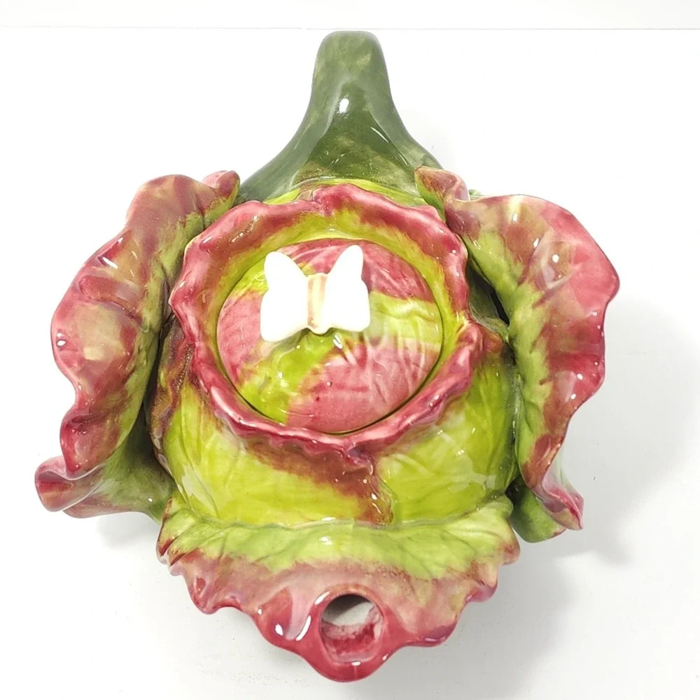 Rare VTG‎ Red Leaf Lettuce Kale Shaped Teapot by Jay Willfred for Andrea Sadek